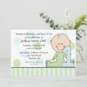 Stick figuur Boy 1st Birthday Uitnodiging (Staand voorkant)