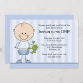 Stick figuur Boy 1st Birthday Uitnodiging (Voorkant / Achterkant)