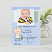 Stick figuur Boy 1st Photo Birthday Invitation Kaart (Staand voorkant)