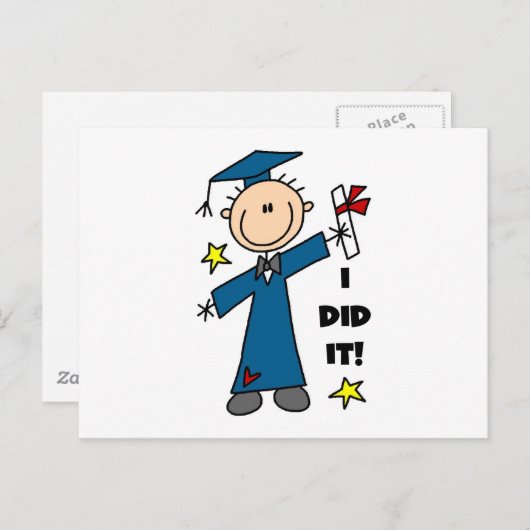 Stick Figuur Boy Afstuderen T-shirts en cadeautjes Aankondigingskaart (Voorkant / Achterkant)