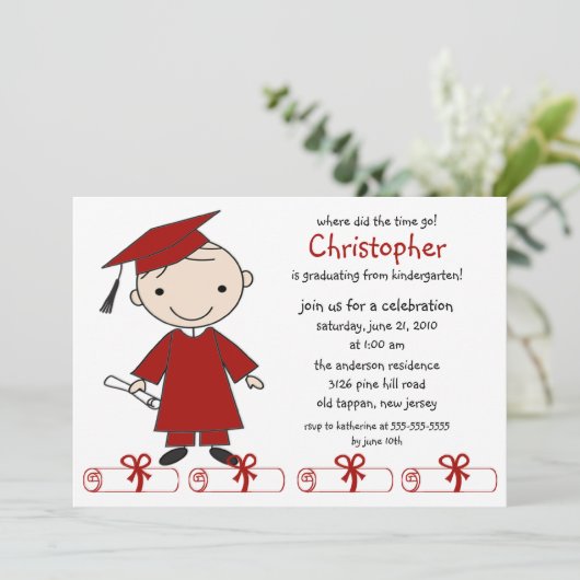 Stick Figuur Boy Afstuderen Uitnodiging (Staand voorkant)