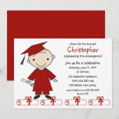 Stick Figuur Boy Afstuderen Uitnodiging (Voorkant / Achterkant)