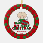 Stick Figuur Boy Baby's Eerste kerstversiering Keramisch Ornament (Voorkant)
