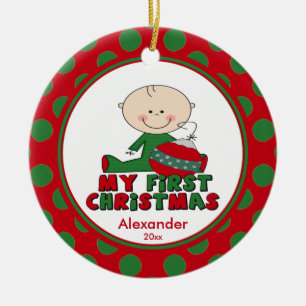 Stick Figuur Boy Baby's Eerste kerstversiering Keramisch Ornament