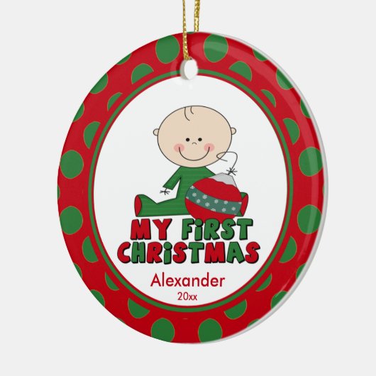 Stick Figuur Boy Baby's Eerste kerstversiering Keramisch Ornament (Links)