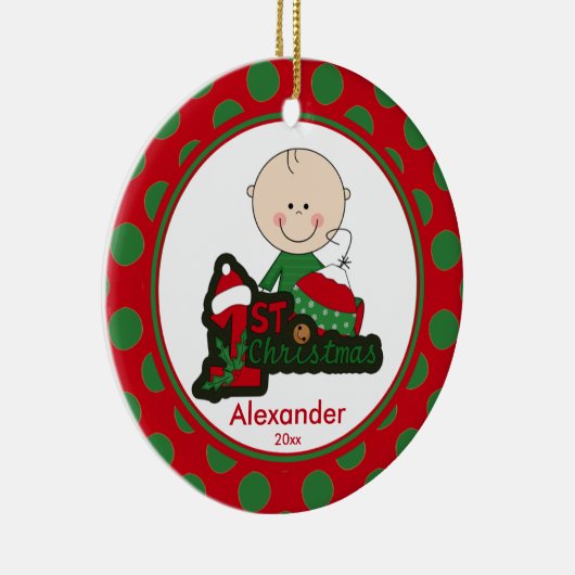 Stick Figuur Boy Baby's Eerste kerstversiering Keramisch Ornament (Rechts)