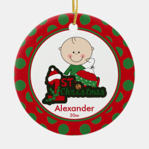 Stick Figuur Boy Baby's Eerste kerstversiering Keramisch Ornament