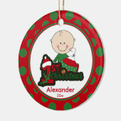 Stick Figuur Boy Baby's Eerste kerstversiering Keramisch Ornament (Links)