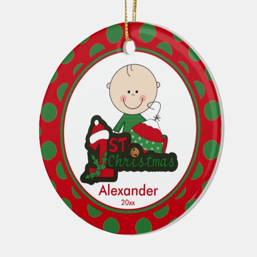 Stick Figuur Boy Baby's Eerste kerstversiering Keramisch Ornament (Links)