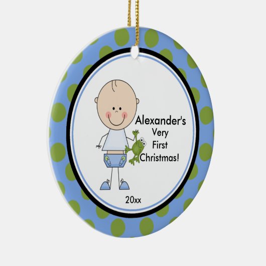 Stick Figuur Boy Baby's Eerste kerstversiering Keramisch Ornament (Rechts)