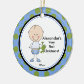 Stick Figuur Boy Baby's Eerste kerstversiering Keramisch Ornament (Links)