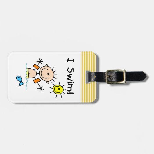 Stick Figuur Boy I Swim Bagagelabel (Voorkant horizontaal)