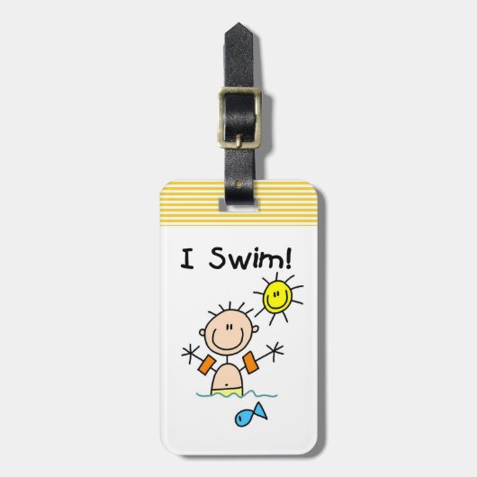 Stick Figuur Boy I Swim Bagagelabel (Voorkant verticaal)