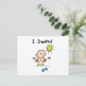 Stick Figuur Boy I Swim Briefkaart (Staand voorkant)
