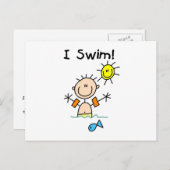 Stick Figuur Boy I Swim Briefkaart (Voorkant / Achterkant)