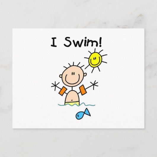 Stick Figuur Boy I Swim Briefkaart (Voorkant)