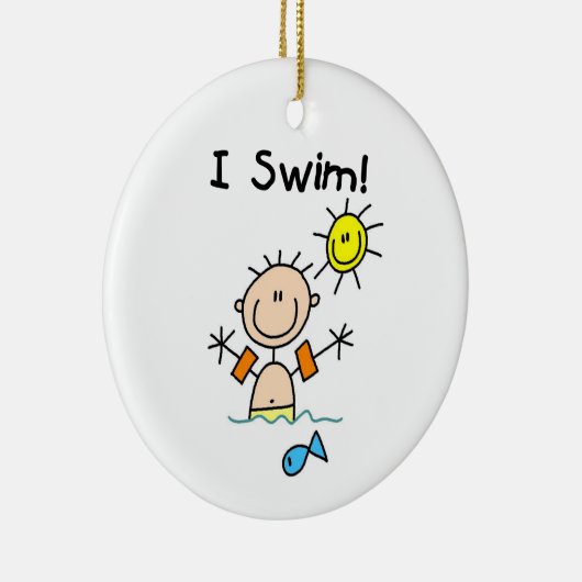Stick Figuur Boy I Swim Keramisch Ornament (Rechts)