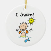 Stick Figuur Boy I Swim Keramisch Ornament (Voorkant)