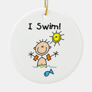 Stick Figuur Boy I Swim Keramisch Ornament