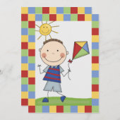 Stick Figuur Boy met Kite Birthday nodigt uit Kaart (Voorkant / Achterkant)
