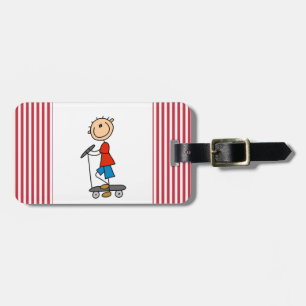 Stick Figuur Boy op Scooter Bagagelabel