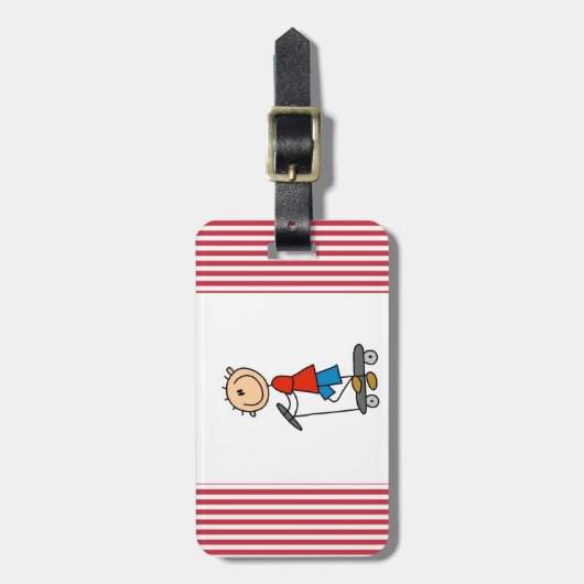 Stick Figuur Boy op Scooter Bagagelabel (Voorkant verticaal)
