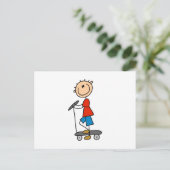 Stick Figuur Boy op Scooter Briefkaart (Staand voorkant)