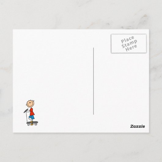Stick Figuur Boy op Scooter Briefkaart (Achterkant)