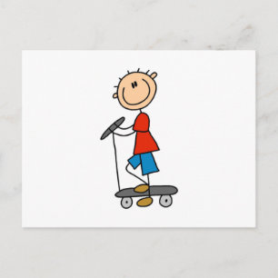 Stick Figuur Boy op Scooter Briefkaart