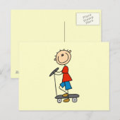 Stick Figuur Boy op Scooter Briefkaart (Voorkant / Achterkant)