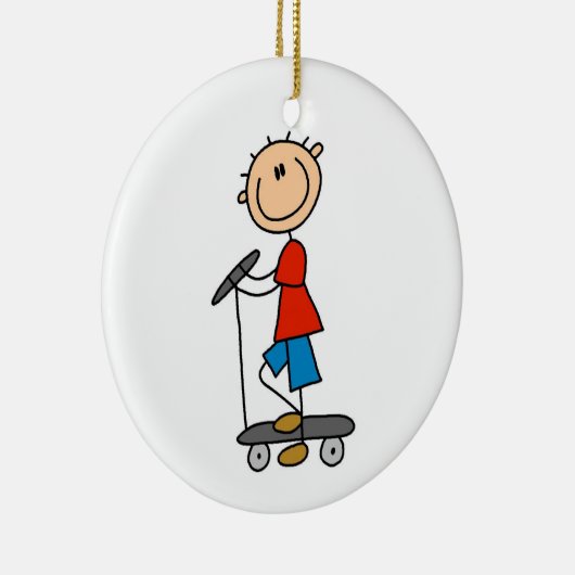 Stick Figuur Boy op Scooter Keramisch Ornament (Rechts)