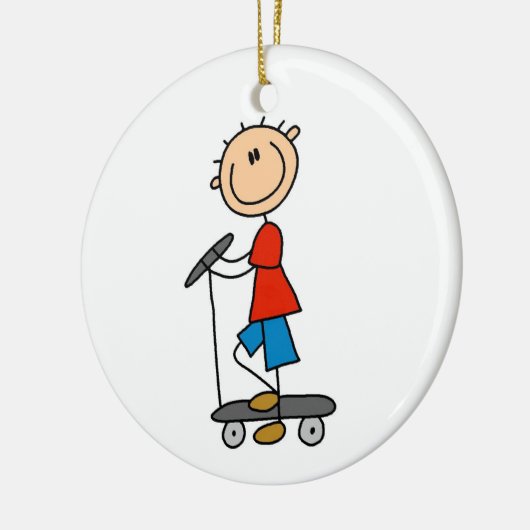 Stick Figuur Boy op Scooter Keramisch Ornament (Links)