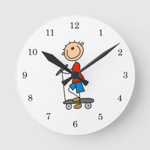 Stick Figuur Boy op Scooter Ronde Klok
