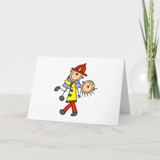 Stick figuur brandweerman het redden van levens Ka Kaart (Voorkant)