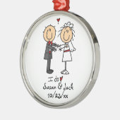 Stick Figuur Bride & Groom Persoonlijk Metalen Ornament (Links)