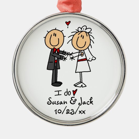 Stick Figuur Bride & Groom Persoonlijk Metalen Ornament (Voorkant)