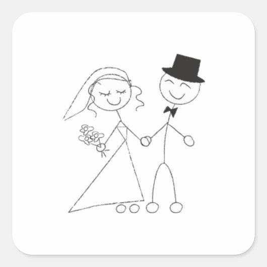Stick Figuur Bride & Groom Vierkante Sticker (Voorkant)