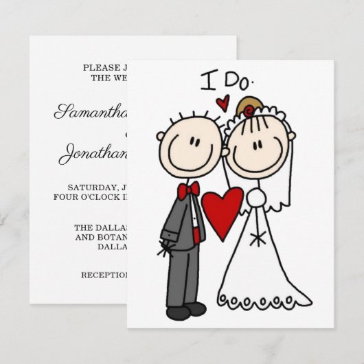 Stick Figuur Bride & Groom Wedding Kaart (Voorkant / Achterkant)