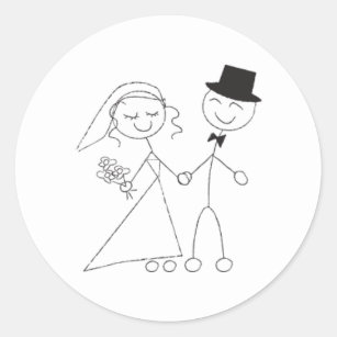 Stick Figuur Bride & Groom Wedding RSVP Uitnodigin Ronde Sticker