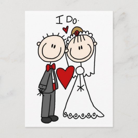 Stick Figuur Bride & Groom Wedding sparen de Datum Briefkaart (Voorkant)