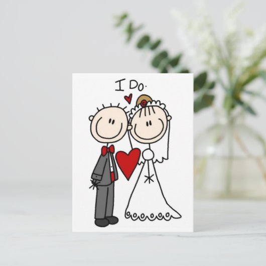 Stick Figuur Bride & Groom Wedding sparen de Datum Briefkaart (Staand voorkant)