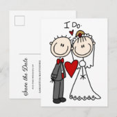 Stick Figuur Bride & Groom Wedding sparen de Datum Briefkaart (Voorkant / Achterkant)