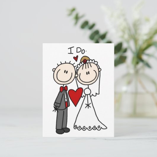 Stick Figuur Bride & Groom Wedding sparen de Datum Briefkaart (Staand voorkant)