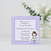 Stick Figuur Bride op Paarse poka Dots Kaart (Staand voorkant)