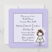 Stick Figuur Bride op Paarse poka Dots Kaart (Voorkant)