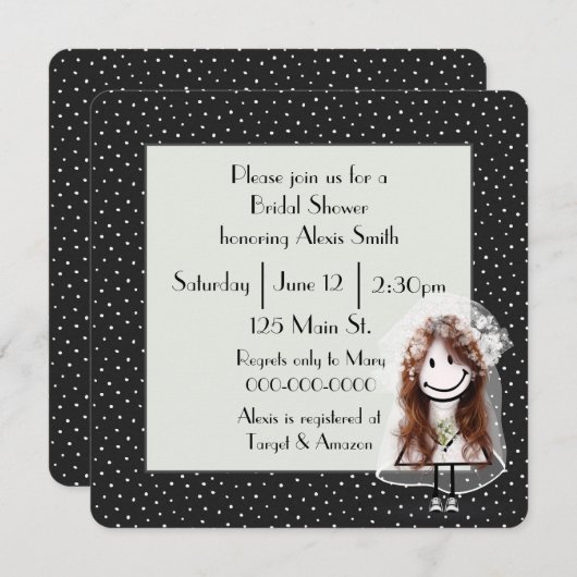 Stick Figuur Bride op Polka Dots Kaart (Voorkant / Achterkant)