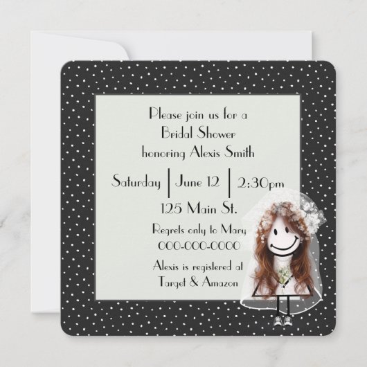 Stick Figuur Bride op Polka Dots Kaart (Voorkant)