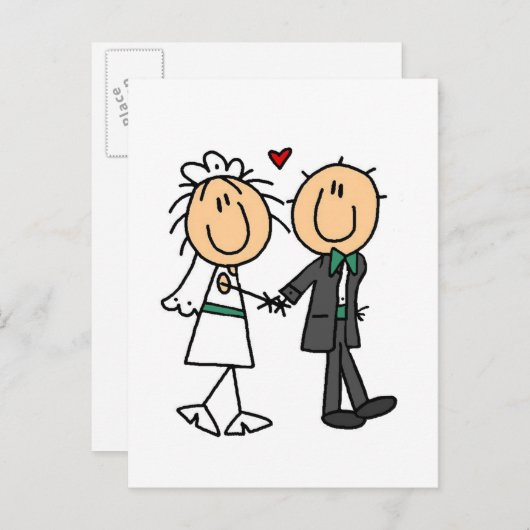 Stick figuur bruid en bruidegom uitnodigingen (Voorkant / Achterkant)