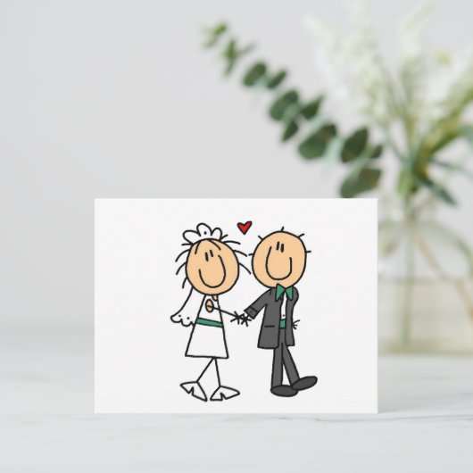 Stick figuur bruid en bruidegom uitnodigingen (Staand voorkant)