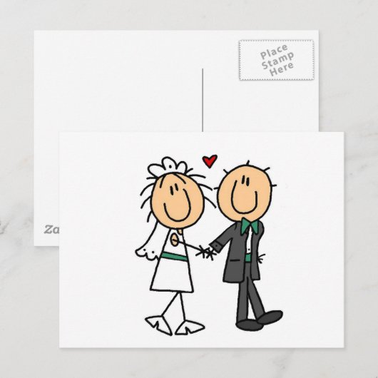 Stick figuur bruid en bruidegom uitnodigingen (Voorkant / Achterkant)